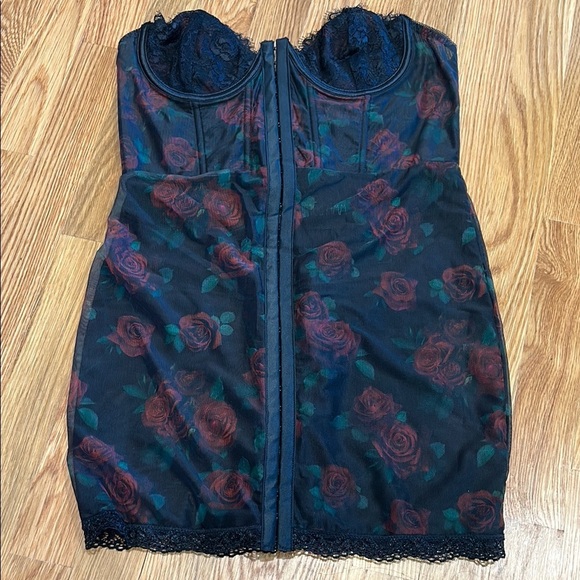 Current moon dark night Mesh Floral Lace Corset mini slip Dress medium new - Picture 1 of 6